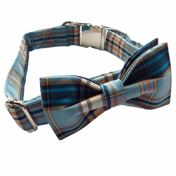 Dog Collar Bow Tie Blue Plaid NEW - Picture 5 of 14